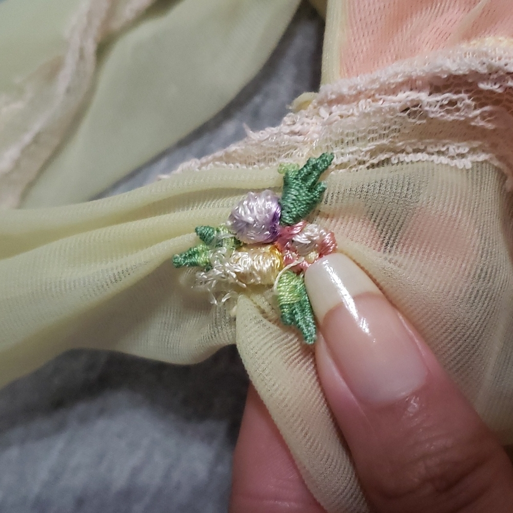 Vintage 1950's Rosebuds & Lace Layered Sheer Mesh Tulle Lingerie Slip Tank Dress - Picture 10 of 16